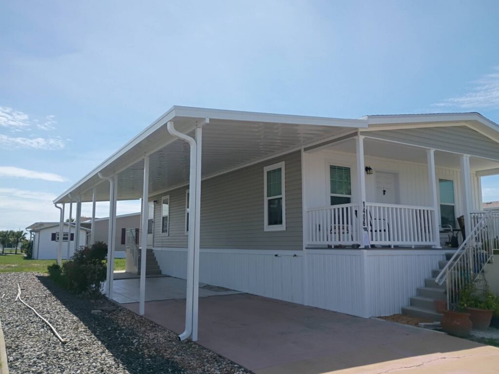 Aluminum carport installation for a mobile home in Southwest Florida